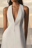 Sheath Satin White Deep V-Neck Short Graduation Dress