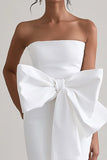 White Sheath Satin Long Bowknot Graduation Dress