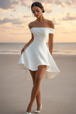 Off the Shoulder White A Line Satin Short Graduation Dress