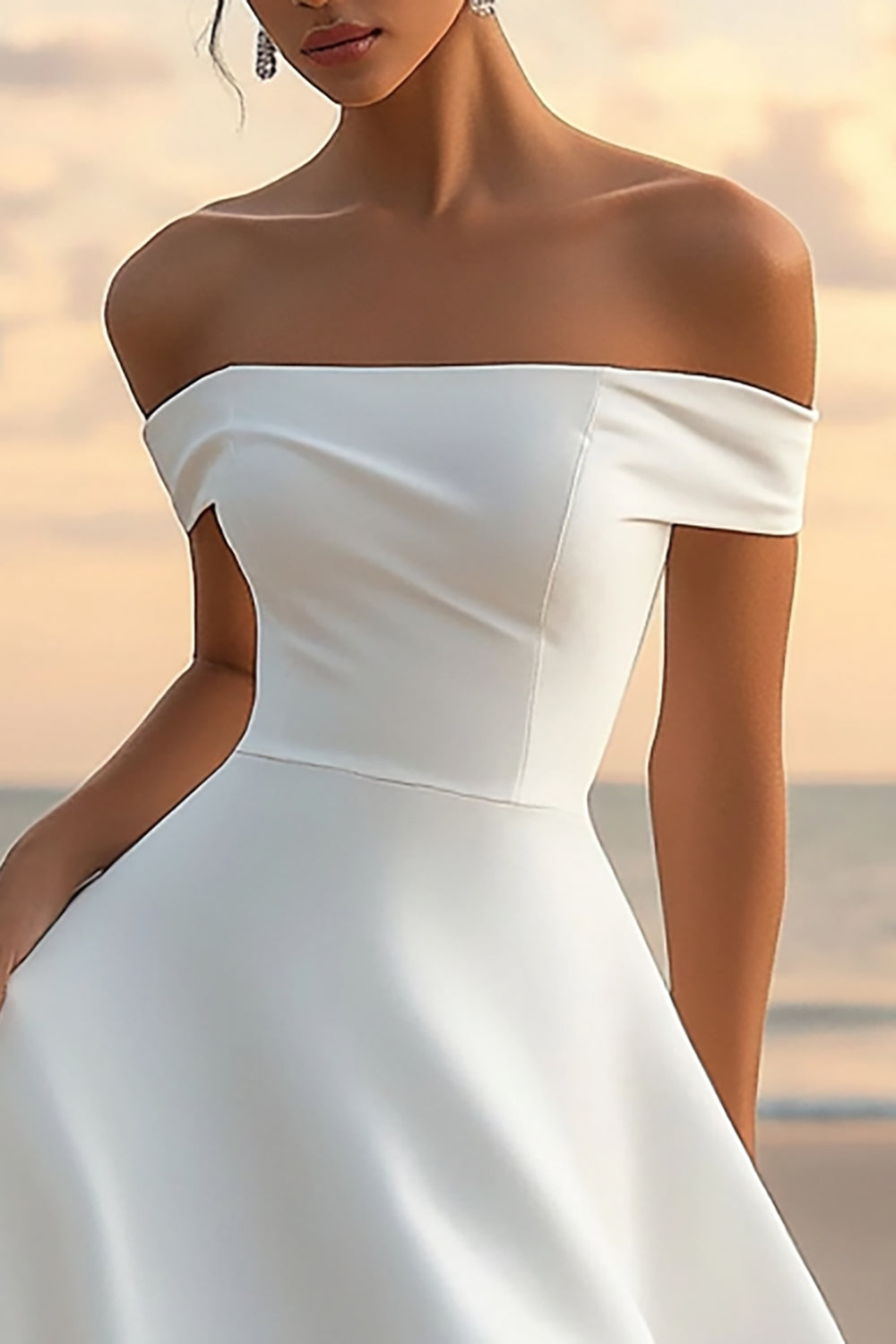 Off the Shoulder White A Line Satin Short Graduation Dress