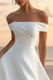Off the Shoulder White A Line Satin Short Graduation Dress