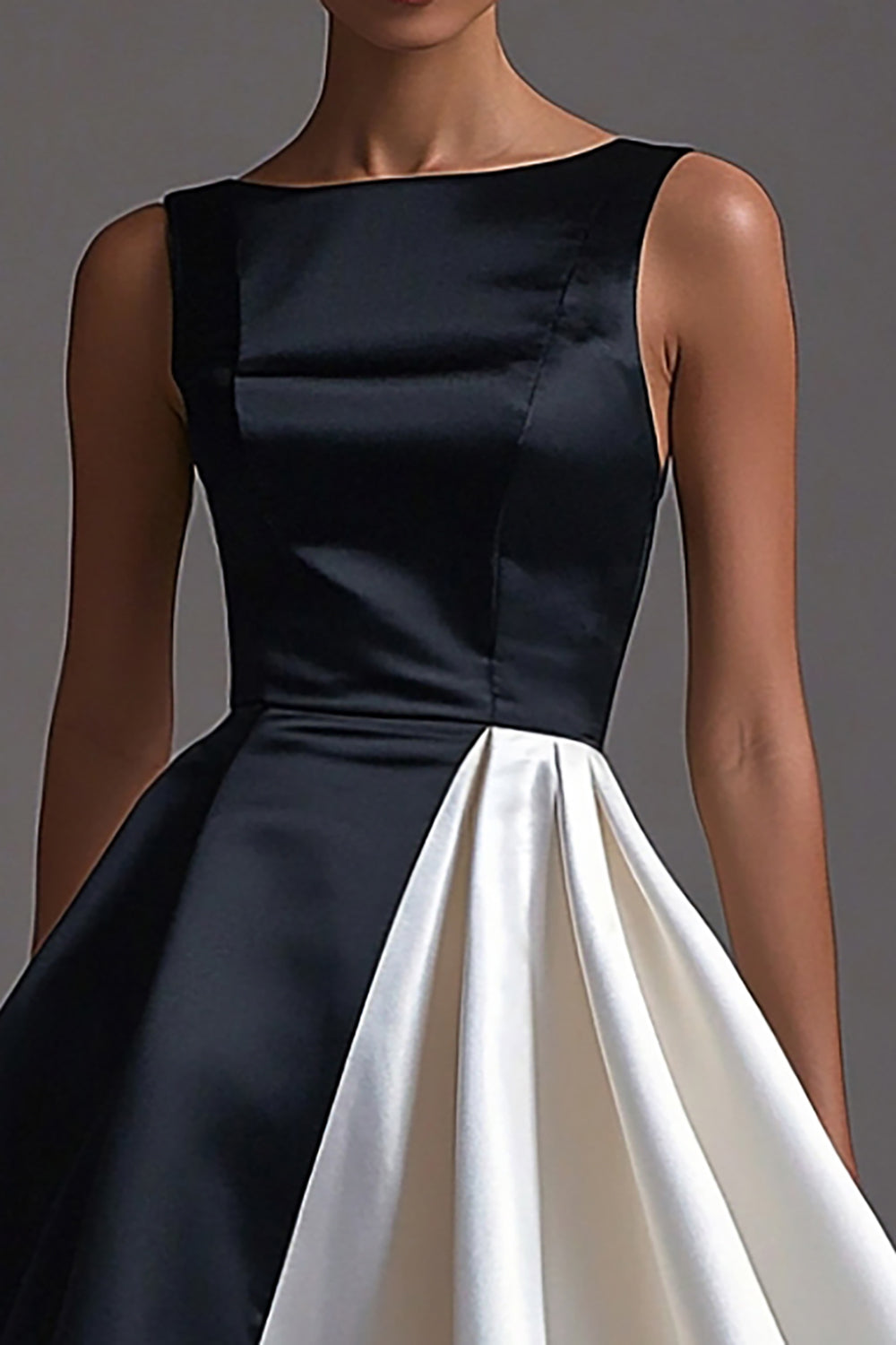 Black White Sleeveless A Line Long Black Tie Dress