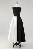 Black White Sleeveless A Line Long Black Tie Dress