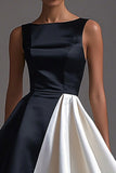 Black White Sleeveless A Line Long Black Tie Dress