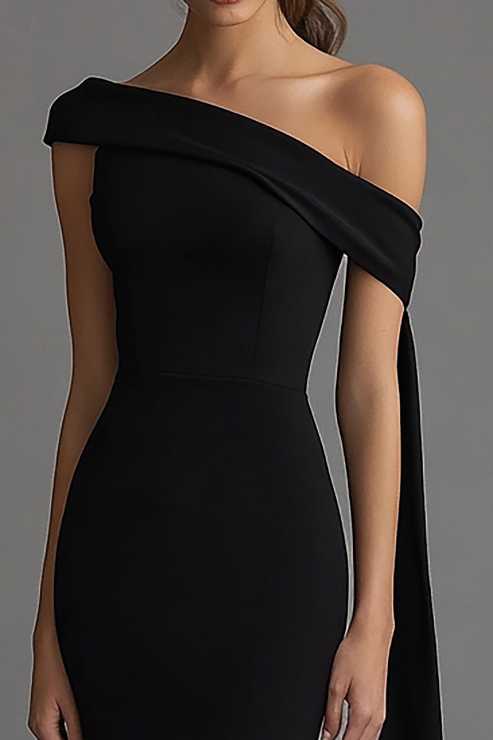ZAPAKA Women Crepe Black Tie Dress One Shoulder Sheath Ankle Length Formal Dress, Black / US4