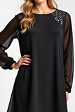 Black 2 Piece Chiffon Mother of the Bride Pantsuit with Long Sleeves