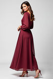 Burgundy Long Chiffon Mother of the Bride Dress with Long Sleeves