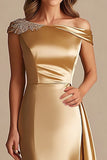 Gold Off the Shoulder Sheath Satin Long Formal Dress
