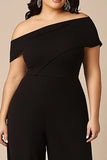 Off the Shoulder Chiffon Black Plus Size Mother of the Bride Pantsuit