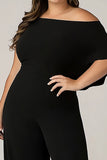 Chiffon Plus Size Black Off the Shoulder Mother of the Bride Pantsuit