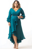 Peacock V-Neck Half Sleeves Plus Size Long Mother of the Bride Dress