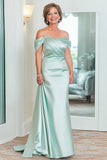 Sheath Mint Satin Off the Shoulder Long Mother of the Bride Dress