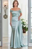 Mint Mermaid Satin Streamer Long Mother of the Bride Dress