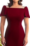 Plus Size Burgundy A Line Long Mother of the Bride Dress with Short Sleeves