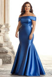 Royal Blue Mermaid Satin Long Plus Size Mother of the Bride Dress