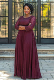 A Line Burgundy Chiffon Long Plus Size Mother of the Bride Dress