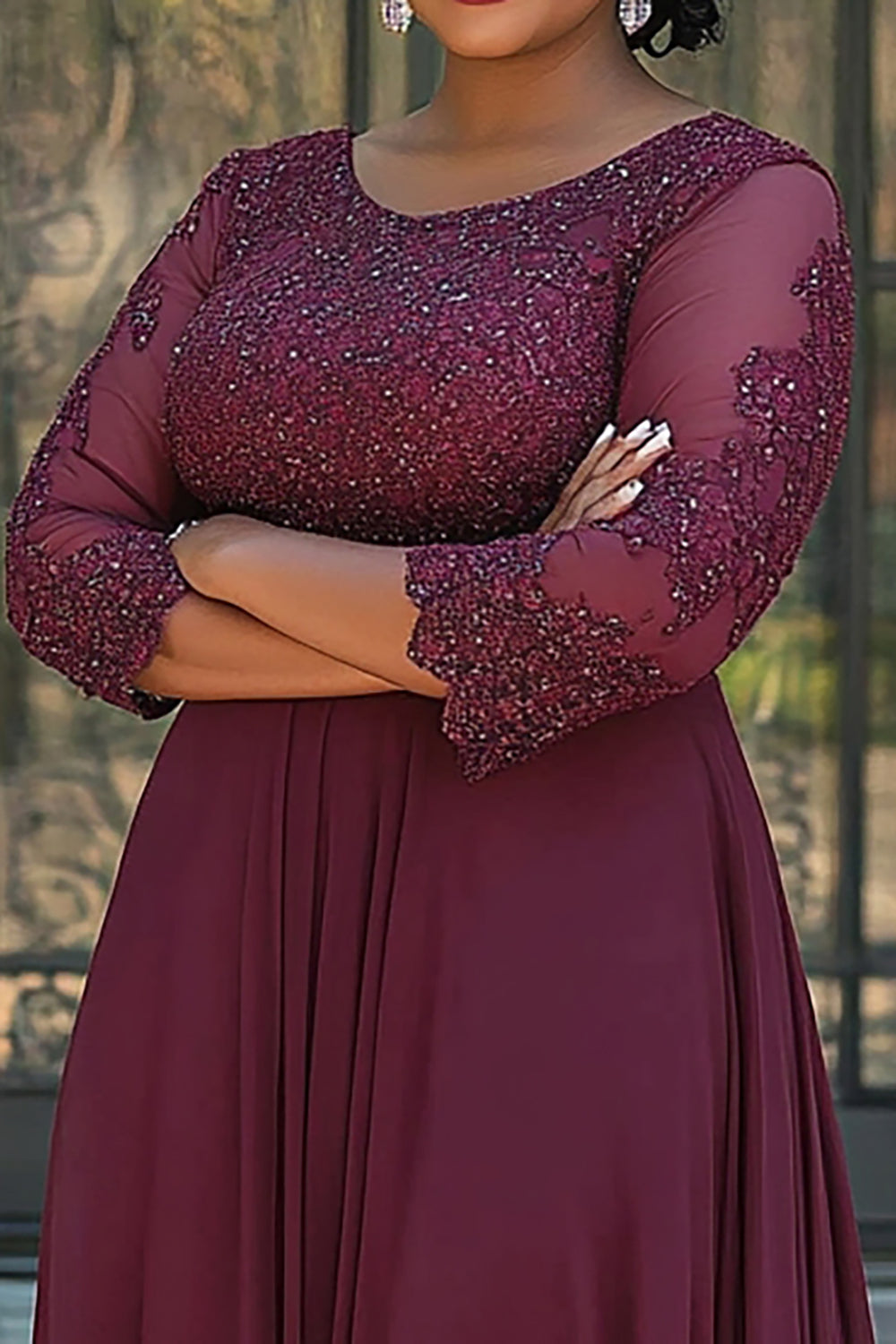 plus size burgundy mother of the bride dress Our EVERPRETTY Glamorous Burgundy Plus Size Fall Mother Of The Bride Dress Featuring A V-Neck Sequin Bodice And Chiffon Formal Maxi Skirt For Wedding Elegant is such a vibe