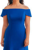 Off the Shoulder Royal Blue A Line Satin Long Mother of the Bride Dress