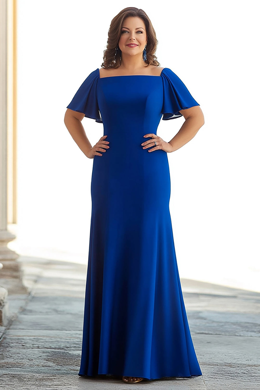 Chiffon Royal Blue Sheath Long Plus Size Mother of the Bride Dress
