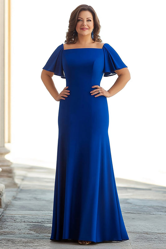 Chiffon Royal Blue Sheath Long Plus Size Mother of the Bride Dress