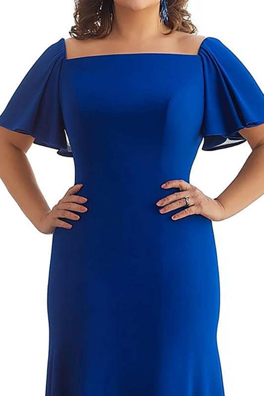 Chiffon Royal Blue Sheath Long Plus Size Mother of the Bride Dress