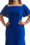 Chiffon Royal Blue Sheath Long Plus Size Mother of the Bride Dress