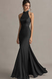 Simple Coffee Satin Mermaid Long Formal Dress