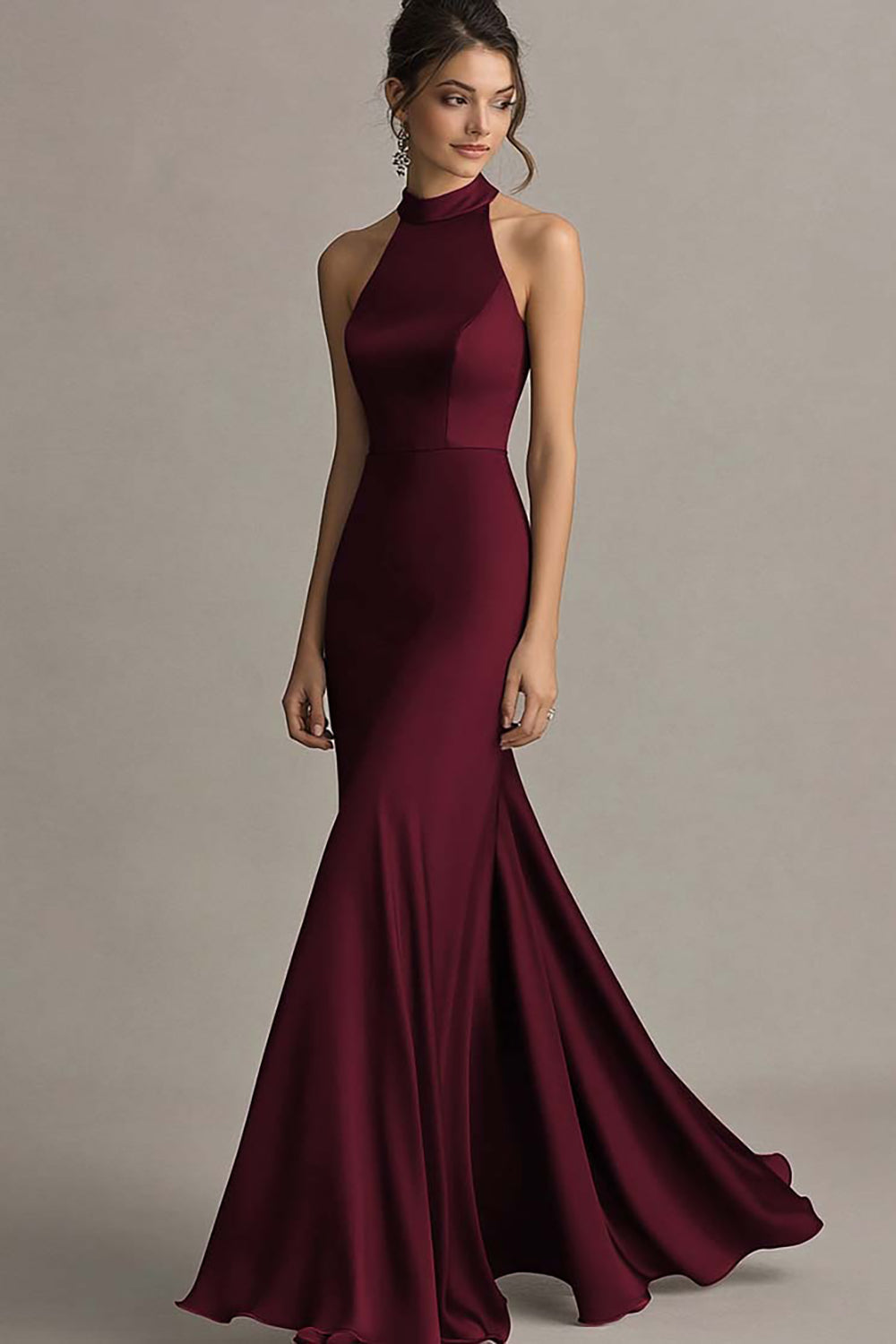 Simple Coffee Satin Mermaid Long Formal Dress