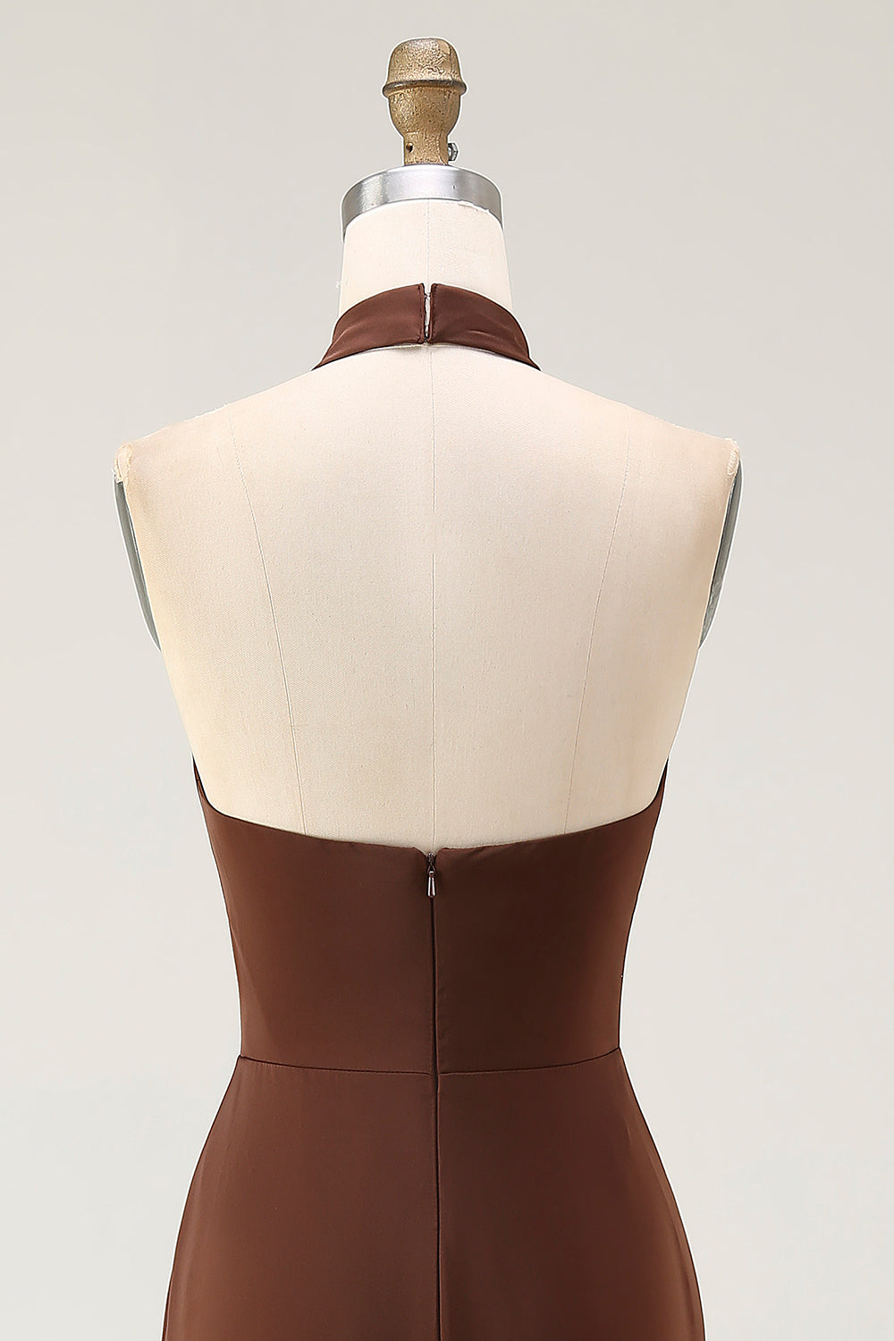 Simple Coffee Satin Halter Mermaid Long Formal Dress