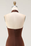Simple Coffee Satin Halter Mermaid Long Formal Dress