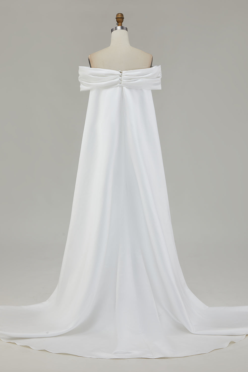ZAPAKA Women Ivory Mermaid Wedding Dress Off The Shoulder Satin Watteau Train Bridal Dress With Bow, White / US4