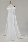 Ivory Mermaid Off the Shoulder Floor-Length Wedding Dress with Cape