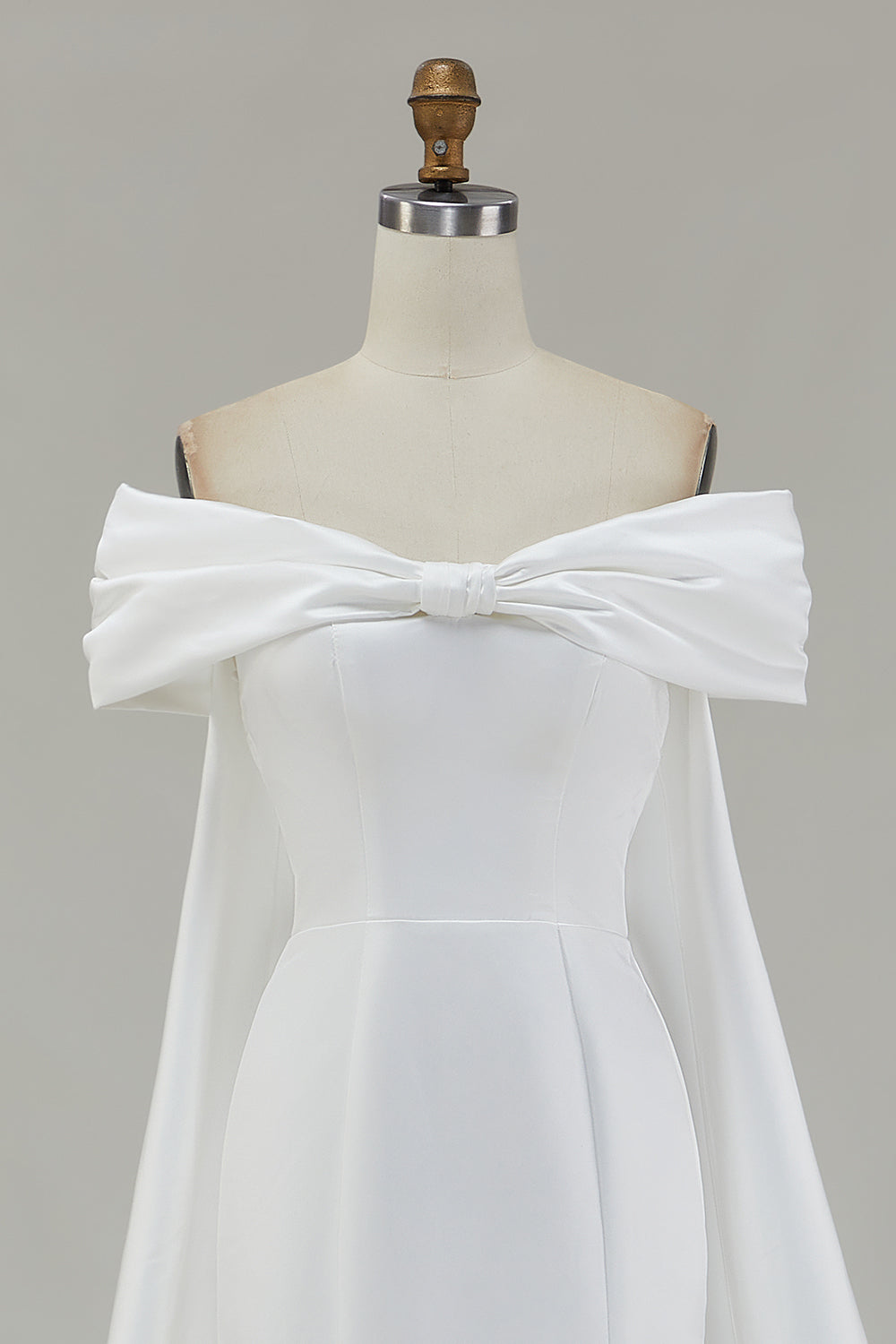 Ivory Off the Shoulder Bow Mermaid Floor-Length Wedding Dress with Cape