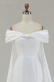 Ivory Off the Shoulder Bow Mermaid Floor-Length Wedding Dress with Cape