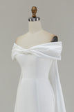 Ivory Off the Shoulder Bow Mermaid Floor-Length Wedding Dress with Cape