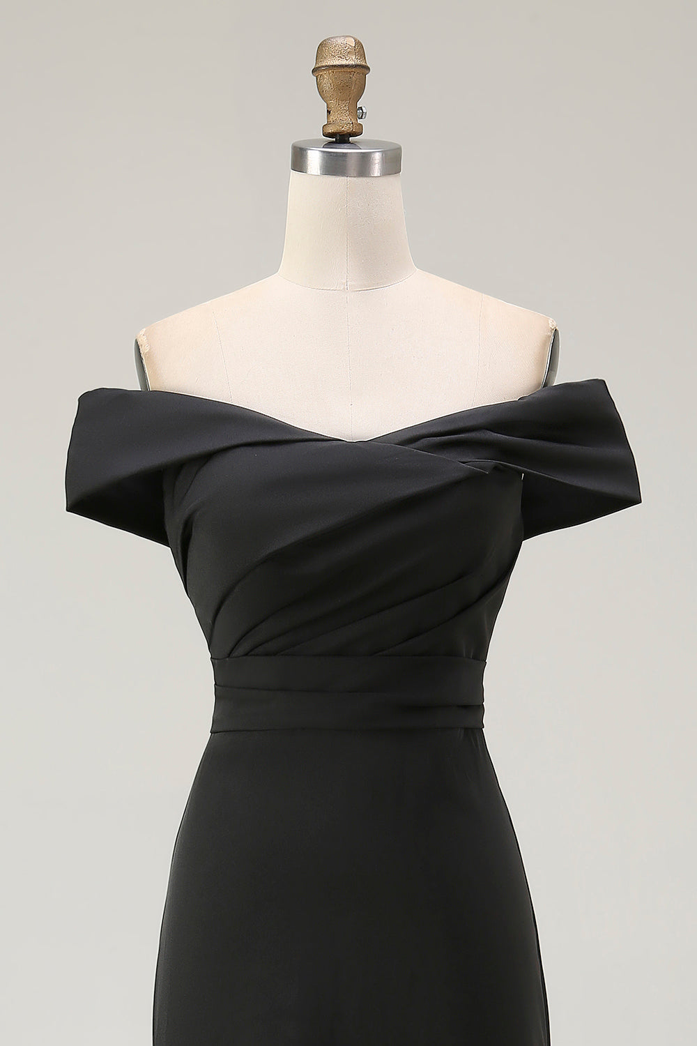 Simple Black Mermaid Satin Off the Shoulder Long Formal Dress with Slit