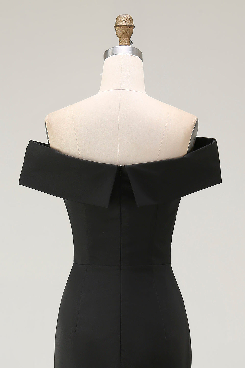 Simple Black Mermaid Satin Off the Shoulder Long Formal Dress with Slit