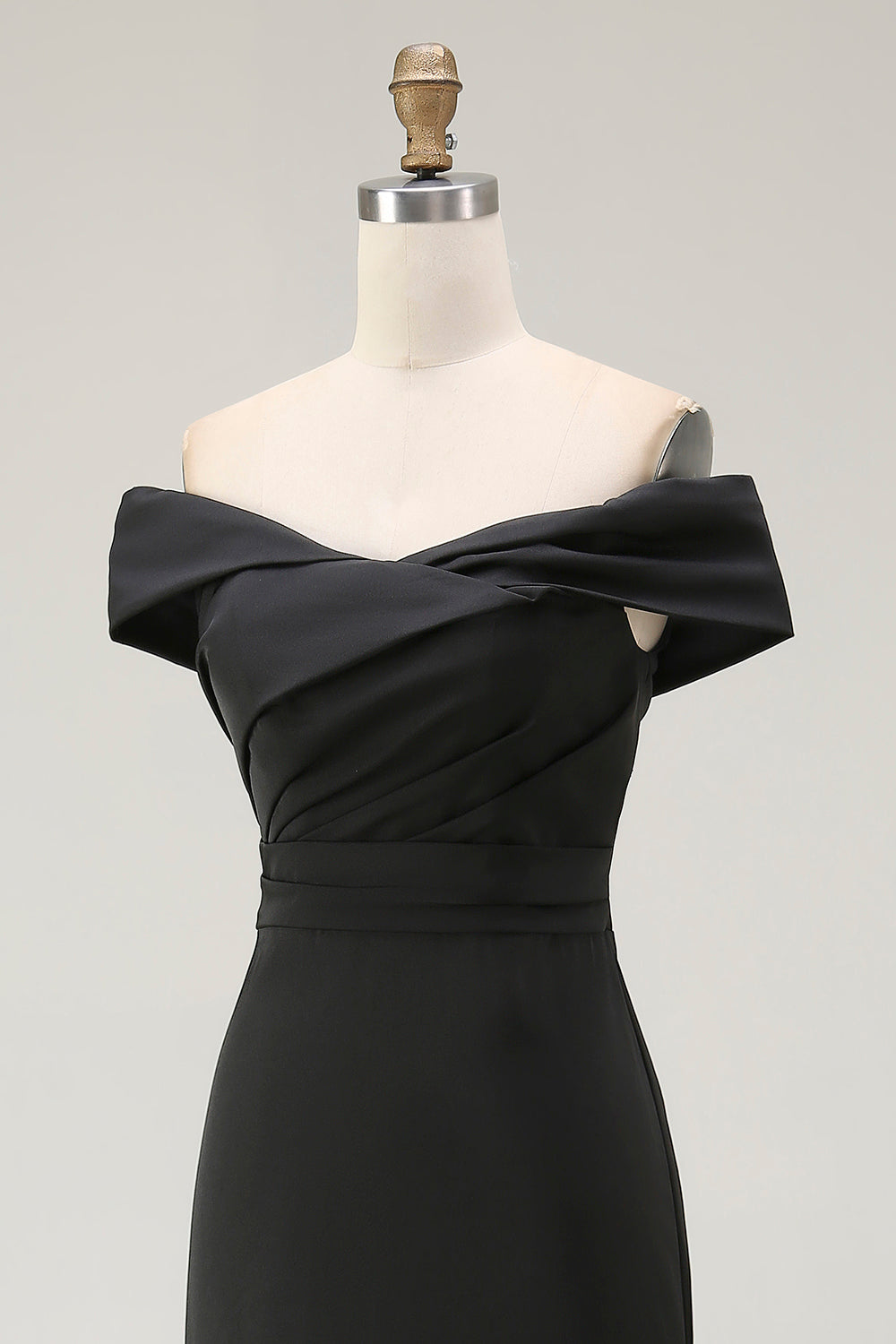 Simple Black Mermaid Satin Off the Shoulder Long Formal Dress with Slit