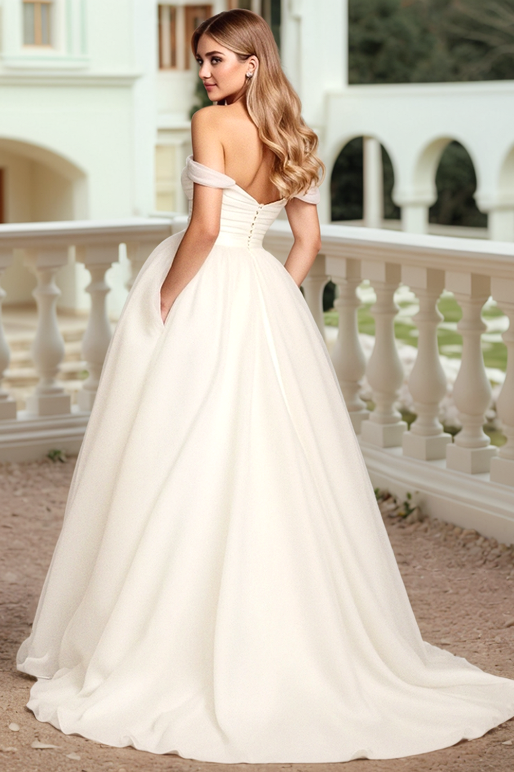 Simple Ivory Sweep Train A Line Long Wedding Dress