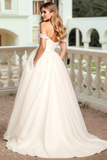 Simple Ivory Sweep Train A Line Long Wedding Dress