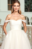 Simple Ivory Sweep Train A Line Long Wedding Dress