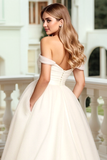 Simple Ivory Sweep Train A Line Long Wedding Dress