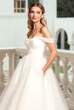 Simple Ivory Sweep Train A Line Long Wedding Dress