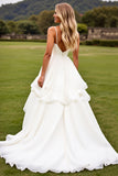 Ivory Chiffon Sweep Train Spaghetti Straps Wedding Dress