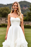 Ivory Chiffon Sweep Train Spaghetti Straps Wedding Dress