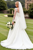 Ivory Organza Sweep Train Ball Gown Long Wedding Dress with Lace