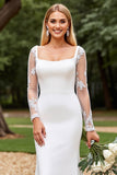 Ivory Sweep Train Mermaid Wedding Dress with Long Sleeves