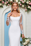 Ivory Sweep Train Mermaid Wedding Dress with Long Sleeves