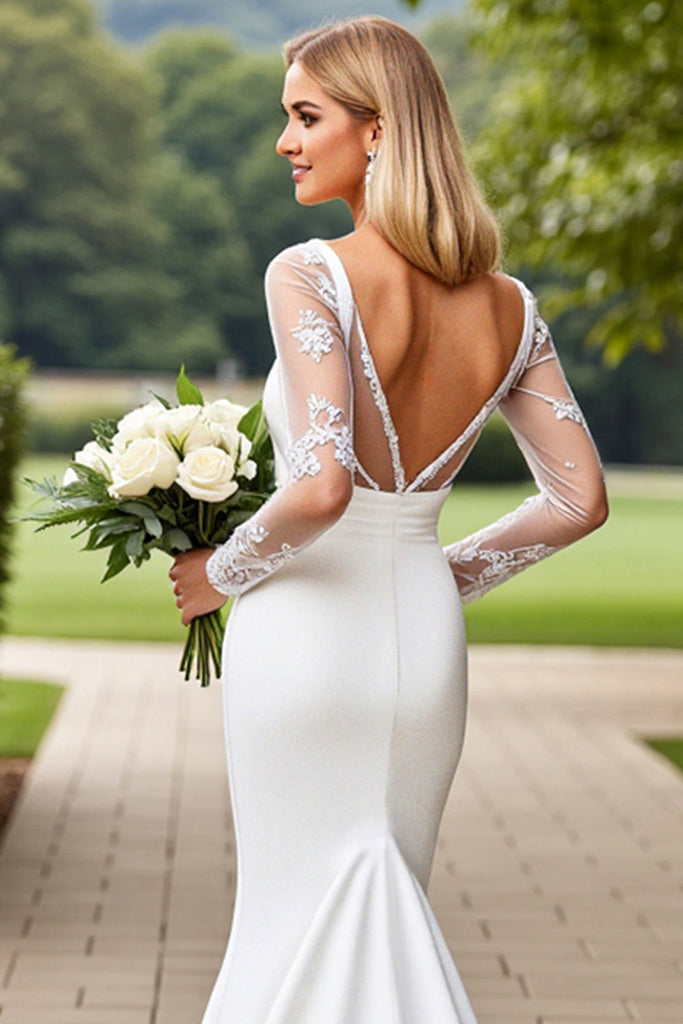 Mermaid Spaghetti Straps Lace Ivory Wedding Dress Sweep Train Dress main image 0