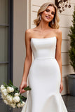 Ivory Satin Sweep Train Strapless Mermaid Wedding Dress
